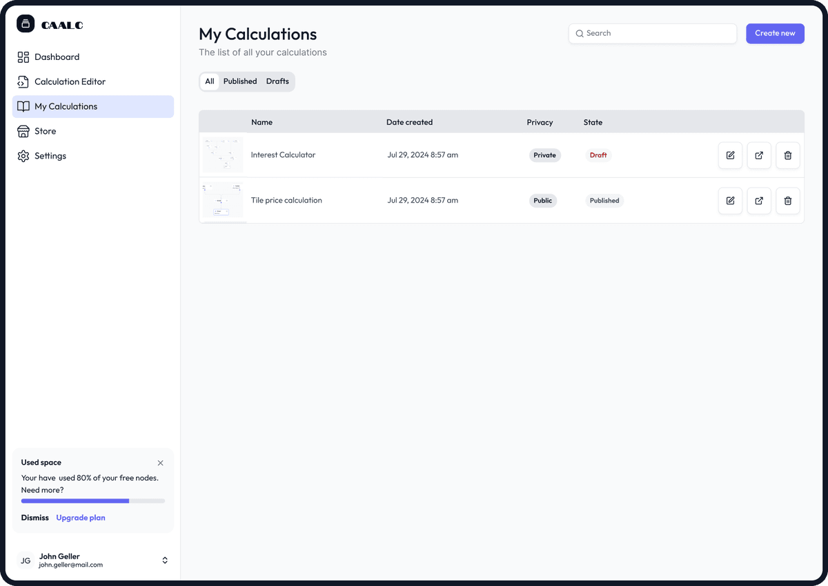 Billing interface dashboard